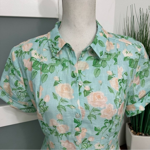 Hill House Linen Laura Floral Dress Blue Green Sz Small Cottagecore Feminine EUC - Picture 3 of 9